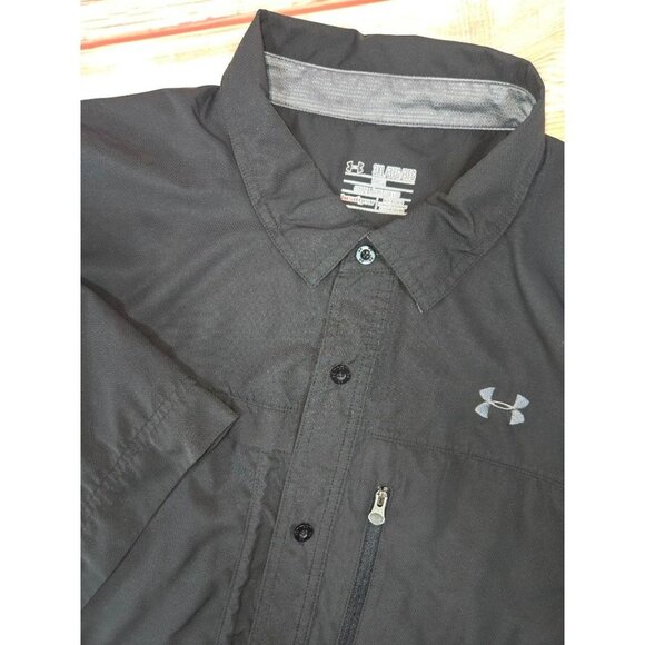 Under Armour 3XL HeatGear Short Sleeve Button-Up Shirt Black Polyester - Picture 4 of 8